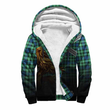 Graham Crest Tartan Sherpa Hoodie with Golden Lion Emblem Celtic Style