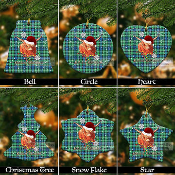 Graham Tartan Christmas Ceramic Ornaments with Twinkle Highland Cattle