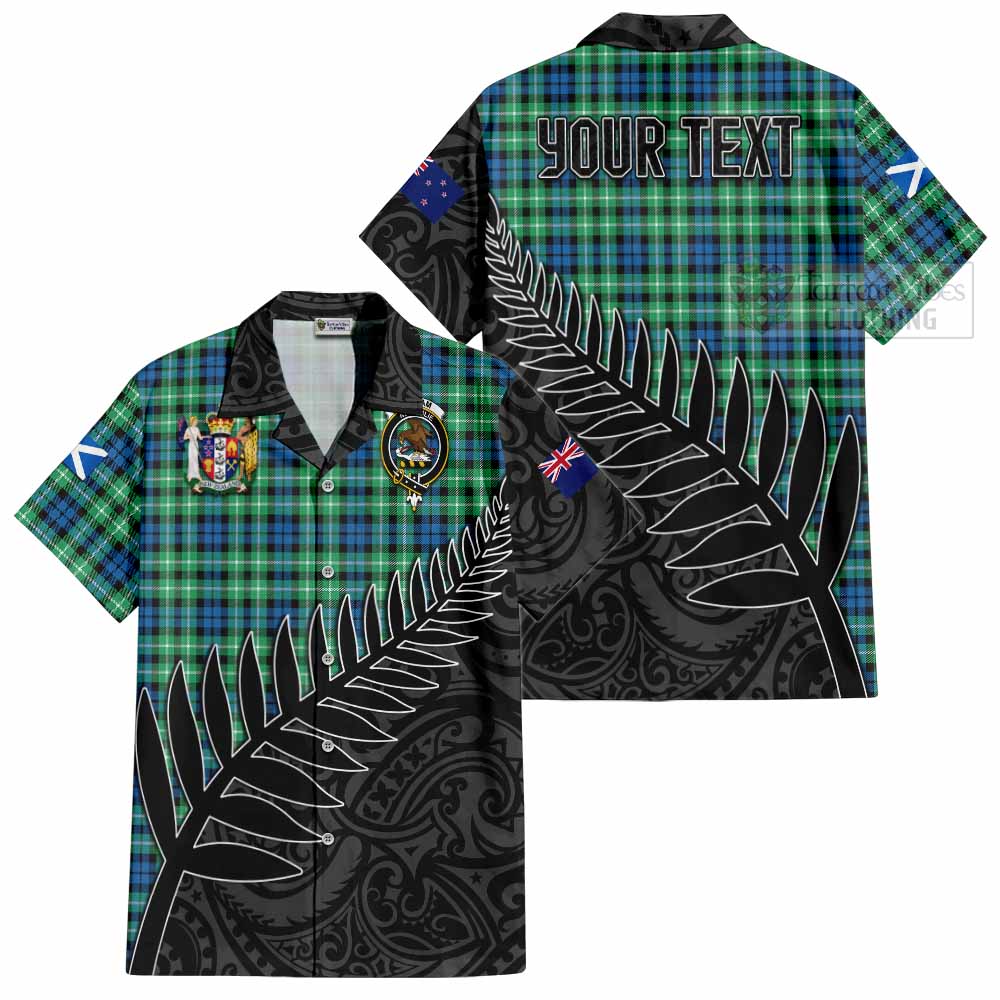 Tartan Vibes Clothing Graham Crest Tartan Short Sleeve Button Shirt with New Zealand Silver Fern Half Style