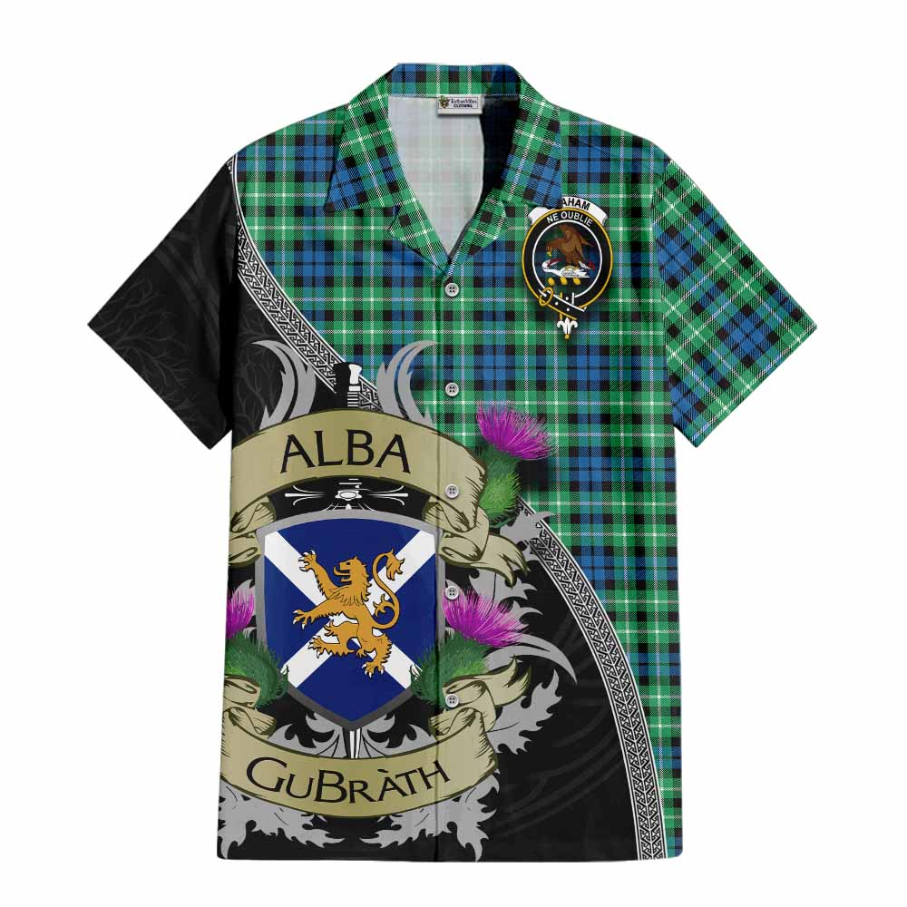 Tartan Vibes Clothing Graham Tartan Family Crest Short Sleeve Button Shirt Lion Rampant Royal Thistle Shield Celtic Inspired