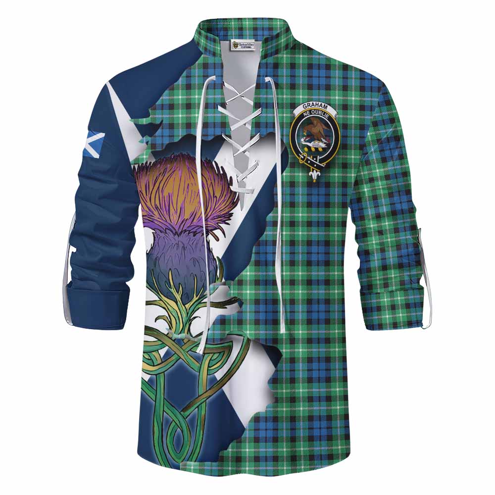 Tartan Vibes Clothing Graham Tartan Family Crest Ghillie Kilt Shirt Scottish Thistle Celtic Inspired