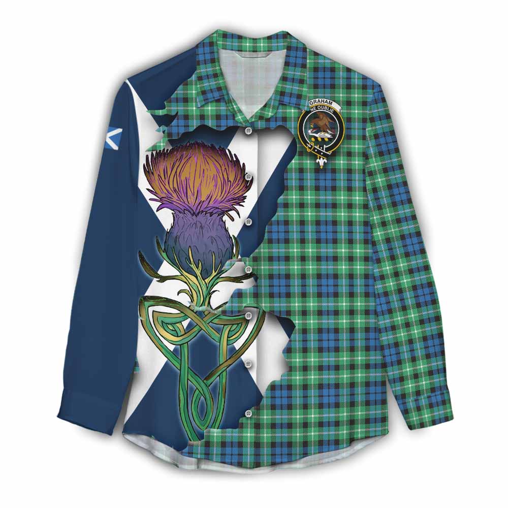Tartan Vibes Clothing Graham Tartan Family Crest Women's Casual Shirt Scottish Thistle Celtic Inspired