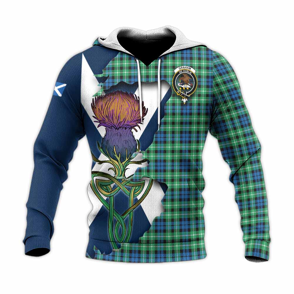Tartan Vibes Clothing Graham Tartan Family Crest Knitted Hoodie Scottish Thistle Celtic Inspired