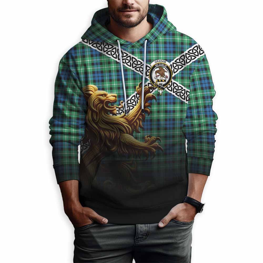 Tartan Vibes Clothing Graham Crest Tartan Hoodie with Golden Lion Emblem Celtic Style