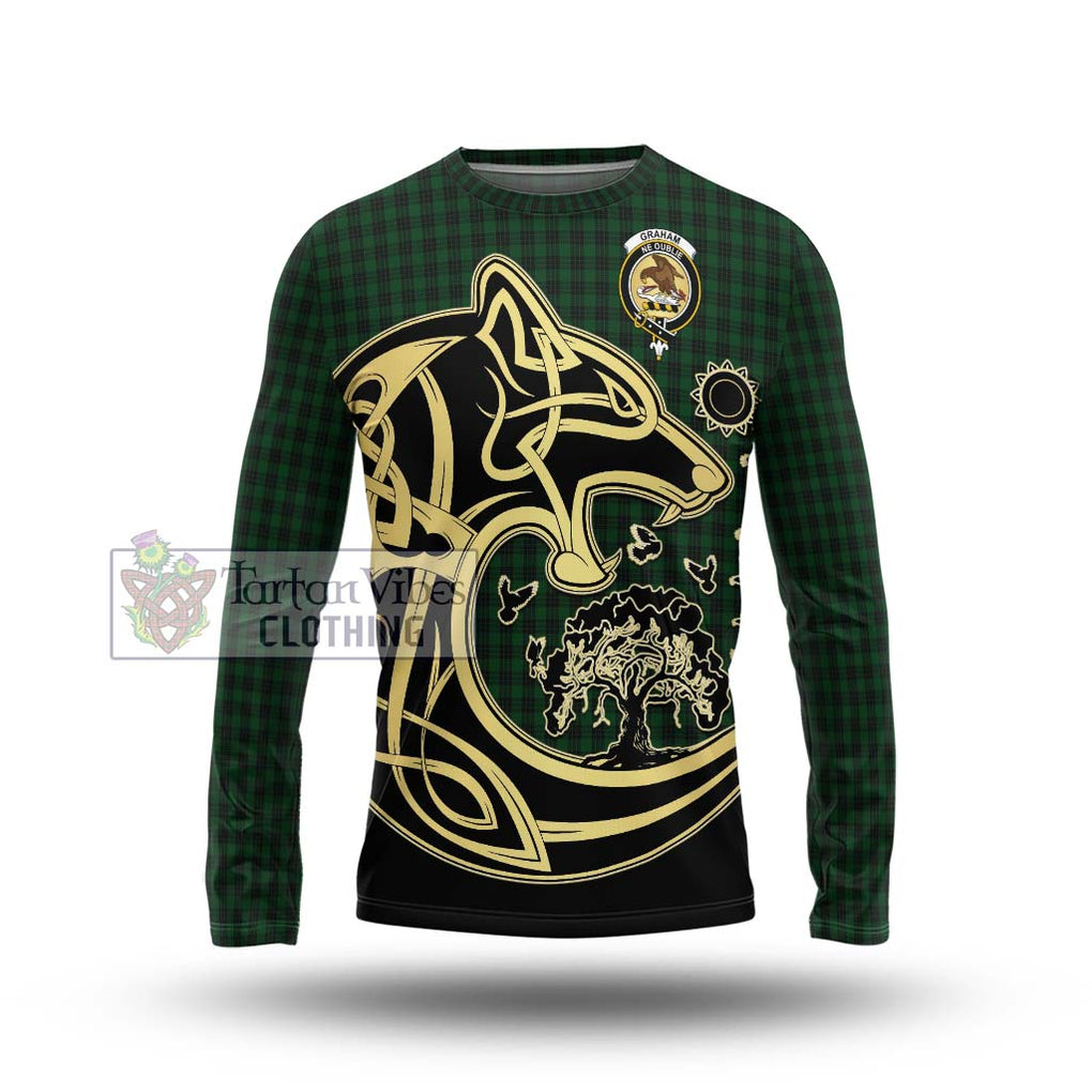 Graham Tartan Long Sleeve T-Shirt with Family Crest Celtic Wolf Style Unisex - Tartan Vibes Clothing