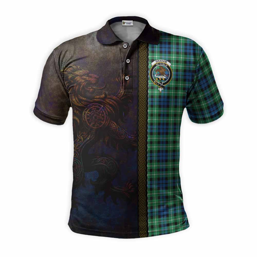Tartan Vibes Clothing Graham Tartan Family Crest Polo Shirt Alba Gu Brath Be Brave Lion Ancient Style