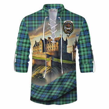 Tartan Vibes Clothing Graham Tartan Family Crest Ghillie Kilt Shirt with Scottish Ancient Castle Style
