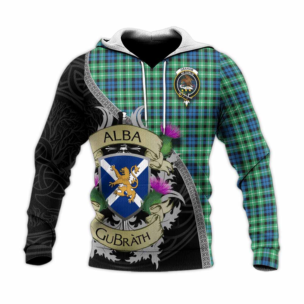 Tartan Vibes Clothing Graham Tartan Family Crest Knitted Hoodie Lion Rampant Royal Thistle Shield Celtic Inspired