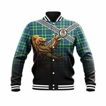 Graham Crest Tartan Baseball Jacket with Golden Lion Emblem Celtic Style