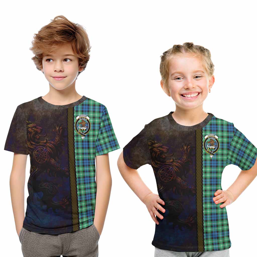 Tartan Vibes Clothing Graham Tartan Family Crest Kid T-Shirt Alba Gu Brath Be Brave Lion Ancient Style