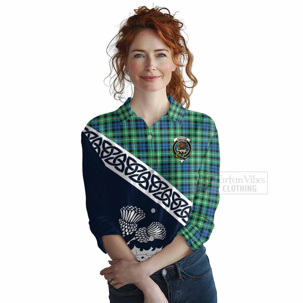 Tartan Vibes Clothing Graham Tartan Women's Casual Shirt Featuring Thistle and Scotland Map
