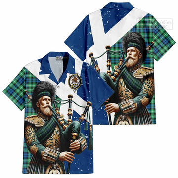 Tartan Vibes Clothing Graham Tartan Short Sleeve Button Shirt with Family Crest Scottish Bagpiper Vibes