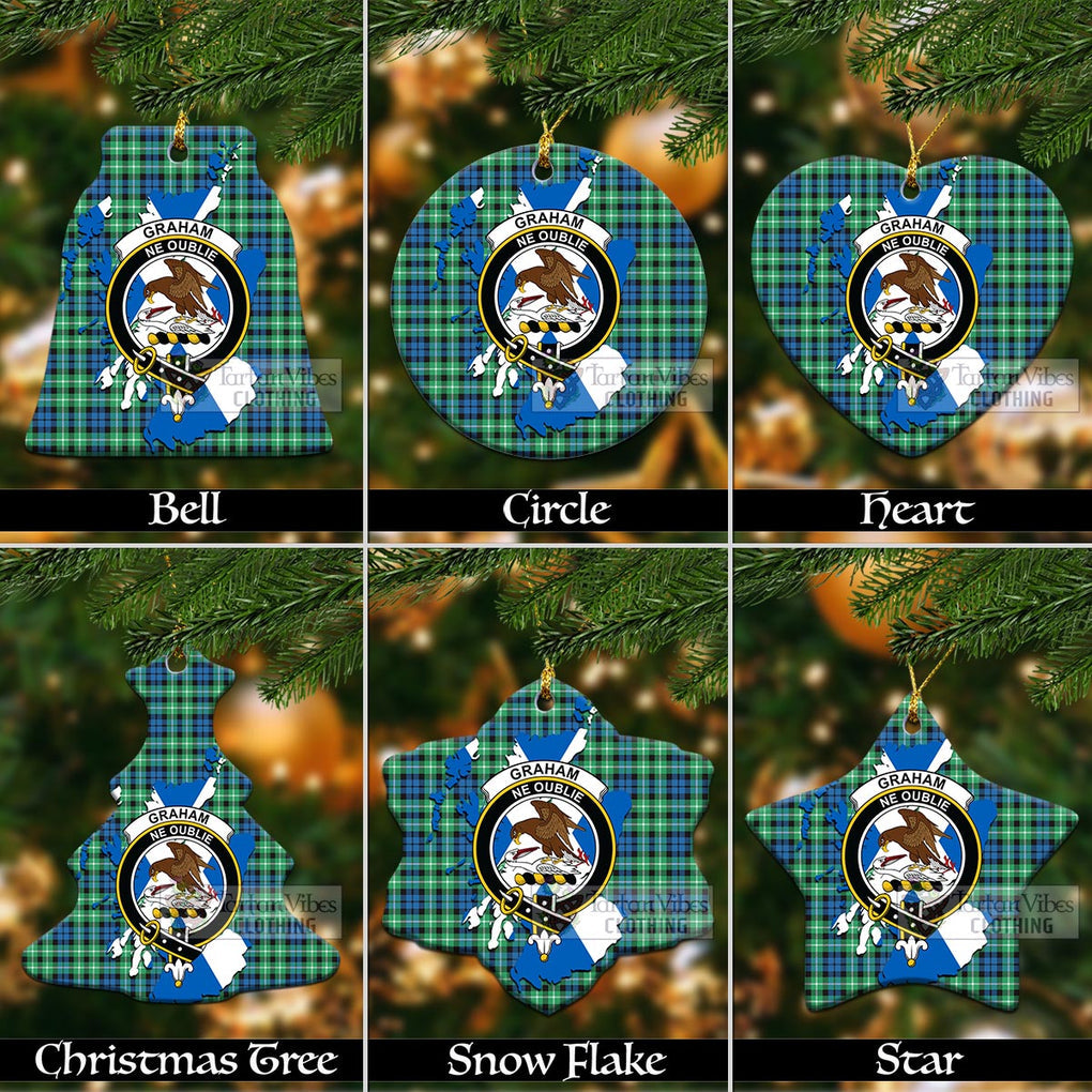 Tartan Vibes Clothing Graham Tartan Christmas Ornament with Family Crest and Scotland Map