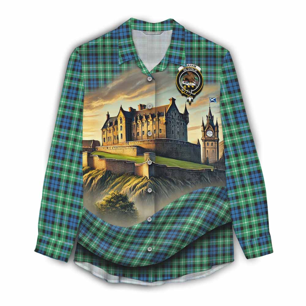 Tartan Vibes Clothing Graham Tartan Family Crest Women's Casual Shirt with Scottish Ancient Castle Style