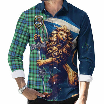 Graham Tartan Family Crest Long Sleeve Button Shirt with Scottish Majestic Lion