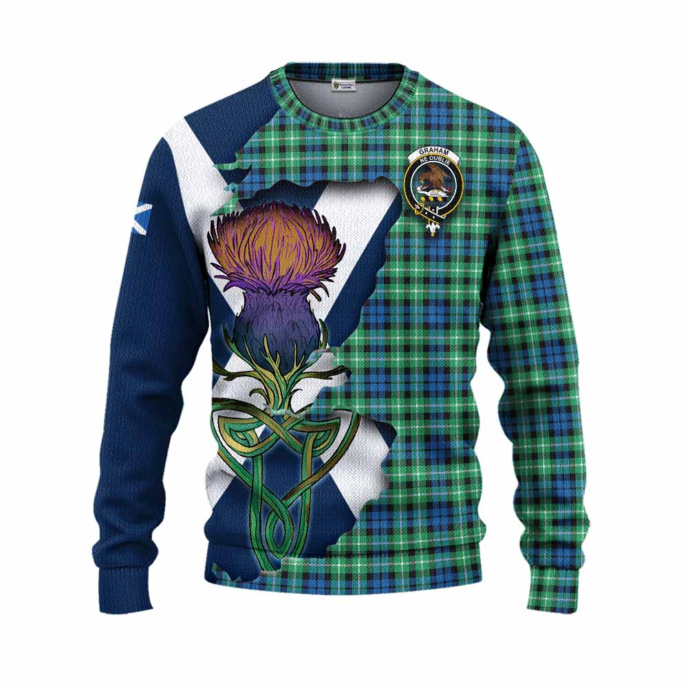 Tartan Vibes Clothing Graham Tartan Family Crest Knitted Sweater Scottish Thistle Celtic Inspired