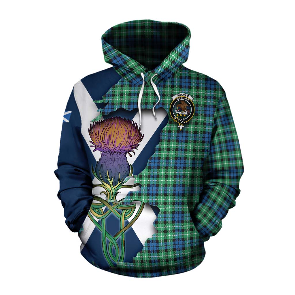 Tartan Vibes Clothing Graham Tartan Family Crest Cotton Hoodie Scottish Thistle Celtic Inspired