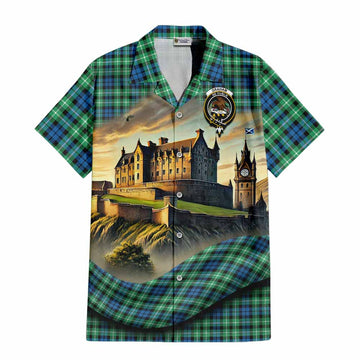 Tartan Vibes Clothing Graham Tartan Family Crest Short Sleeve Button Shirt with Scottish Ancient Castle Style