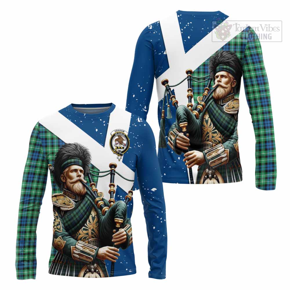 Tartan Vibes Clothing Graham Tartan Long Sleeve T-Shirt with Family Crest Scottish Bagpiper Vibes