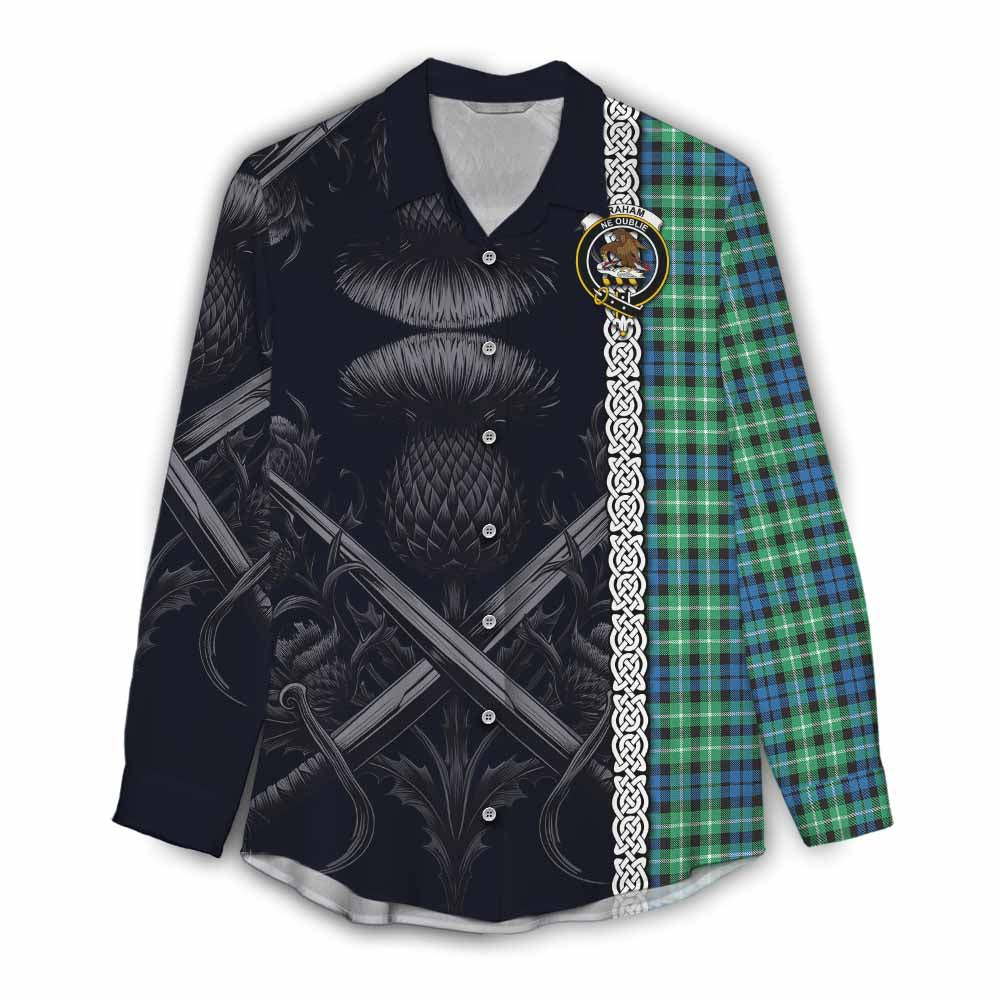 Tartan Vibes Clothing Graham Tartan Women's Casual Shirt with Family Crest Cross Sword Thistle Celtic Vibes