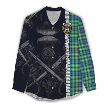 Tartan Vibes Clothing Graham Tartan Women's Casual Shirt with Family Crest Cross Sword Thistle Celtic Vibes
