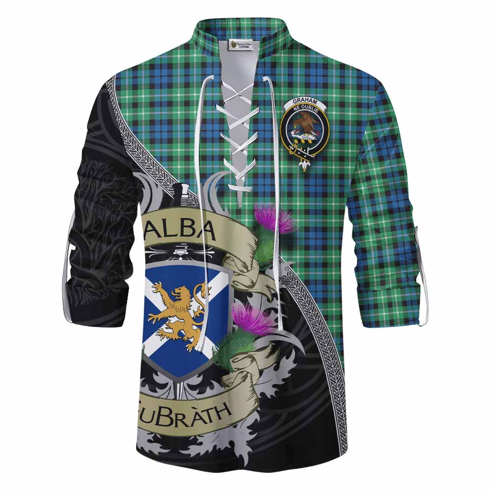 Tartan Vibes Clothing Graham Tartan Family Crest Ghillie Kilt Shirt Lion Rampant Royal Thistle Shield Celtic Inspired