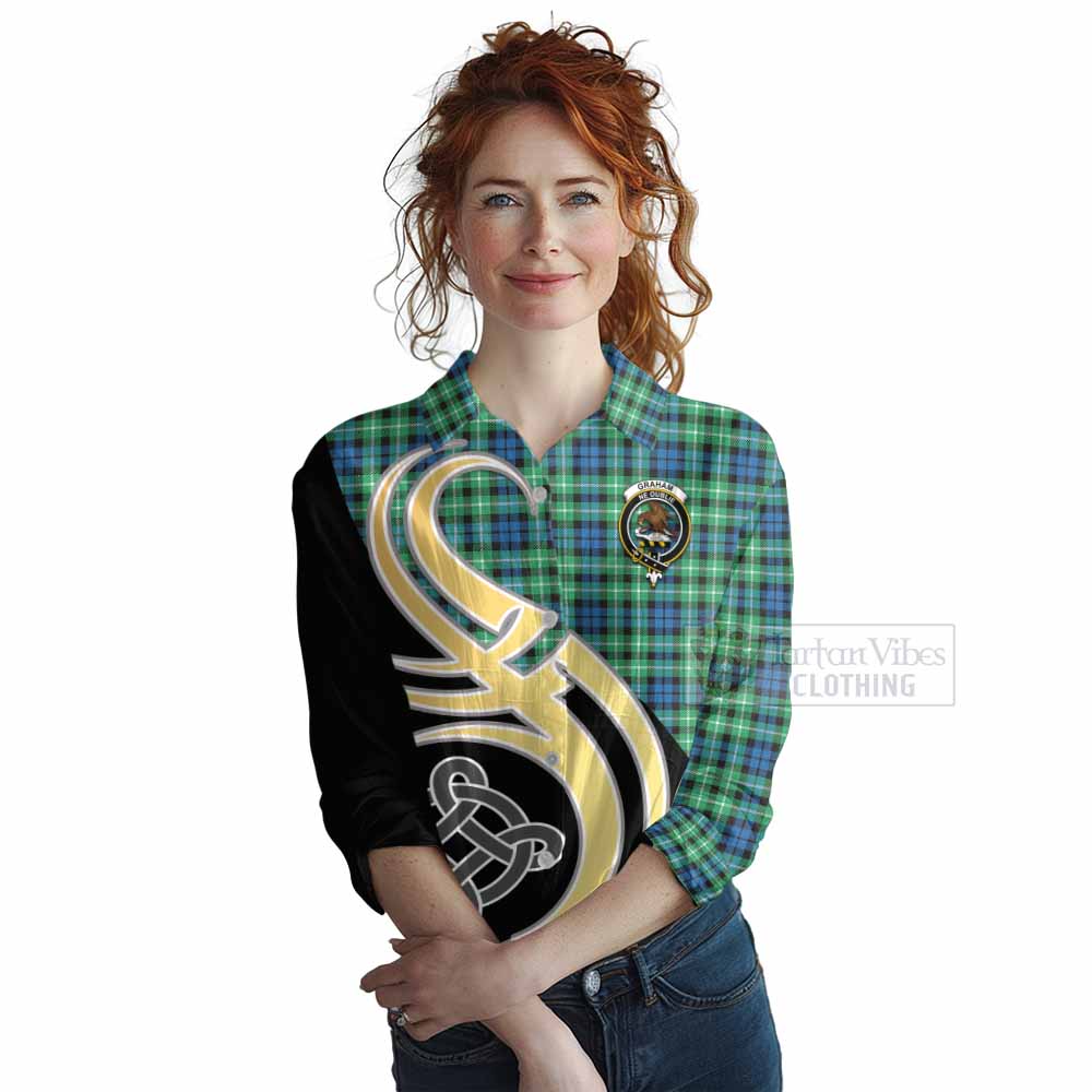 Tartan Vibes Clothing Graham Tartan Women's Casual Shirt with Family Crest and Celtic Symbol Style