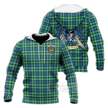 Tartan Vibes Clothing Graham Tartan Knitted Hoodie with Family Crest Celtic Skull Style