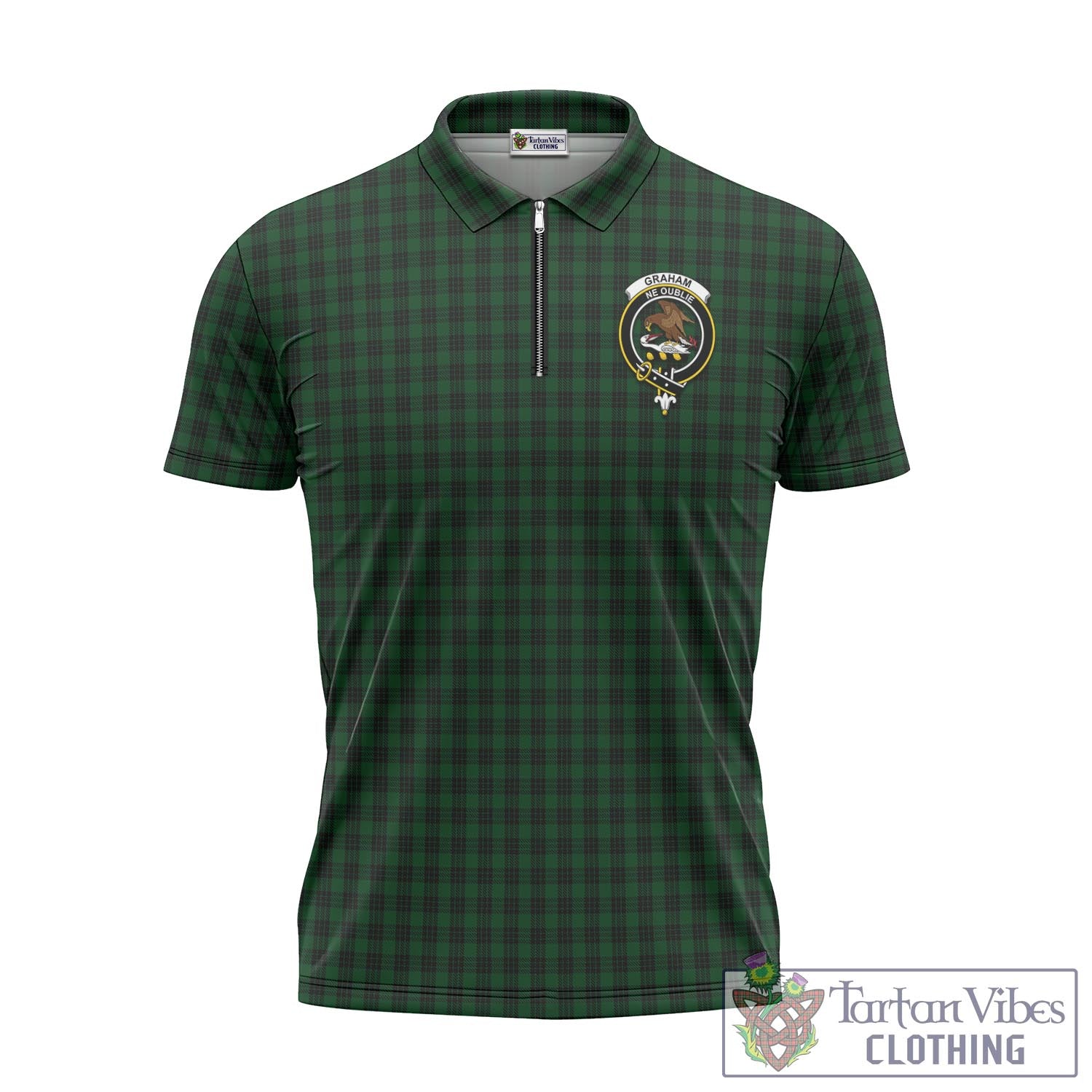 Tartan Vibes Clothing Graham Tartan Zipper Polo Shirt with Family Crest