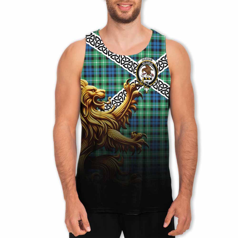 Tartan Vibes Clothing Graham Crest Tartan Men's Tank Top with Golden Lion Emblem Celtic Style