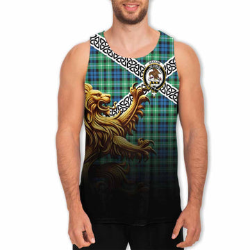 Graham Crest Tartan Men's Tank Top with Golden Lion Emblem Celtic Style