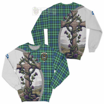Graham Tartan Sweatshirt with Family Crest and St. Andrew's Cross Accented by Thistle Vines