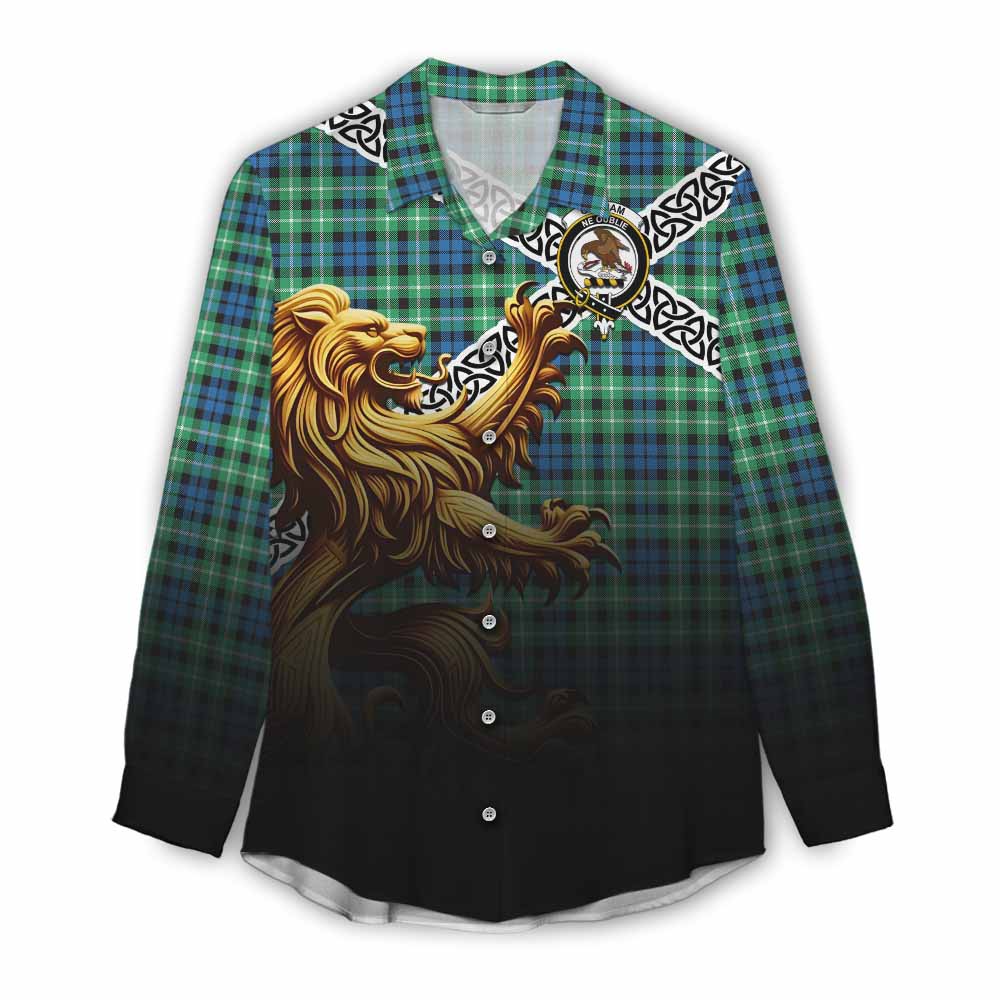 Tartan Vibes Clothing Graham Crest Tartan Women's Casual Shirt with Golden Lion Emblem Celtic Style