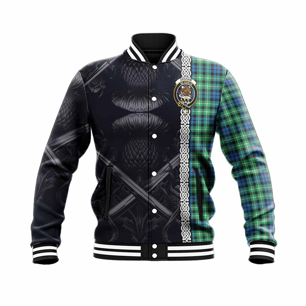 Tartan Vibes Clothing Graham Tartan Baseball Jacket with Family Crest Cross Sword Thistle Celtic Vibes