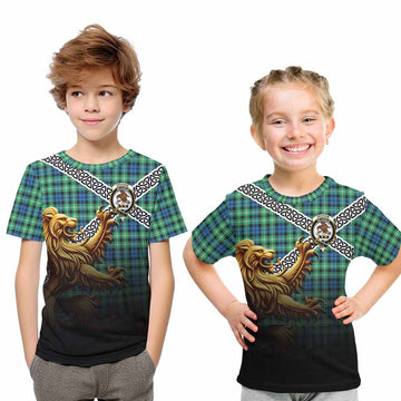 Graham Crest Tartan Kid T-Shirt with Golden Lion Emblem Celtic Style