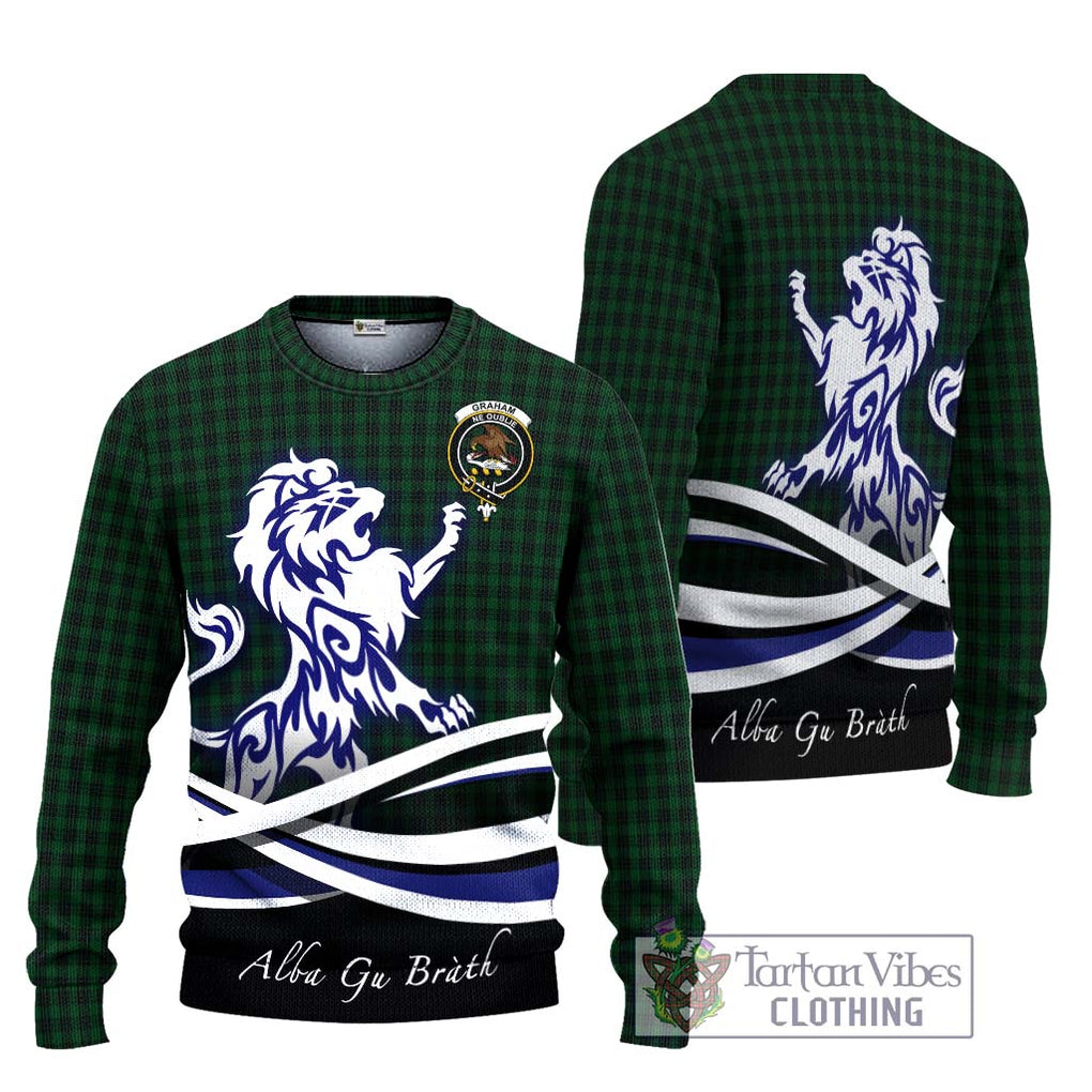 Graham Tartan Knitted Sweater with Alba Gu Brath Regal Lion Emblem Unisex - Tartanvibesclothing Shop