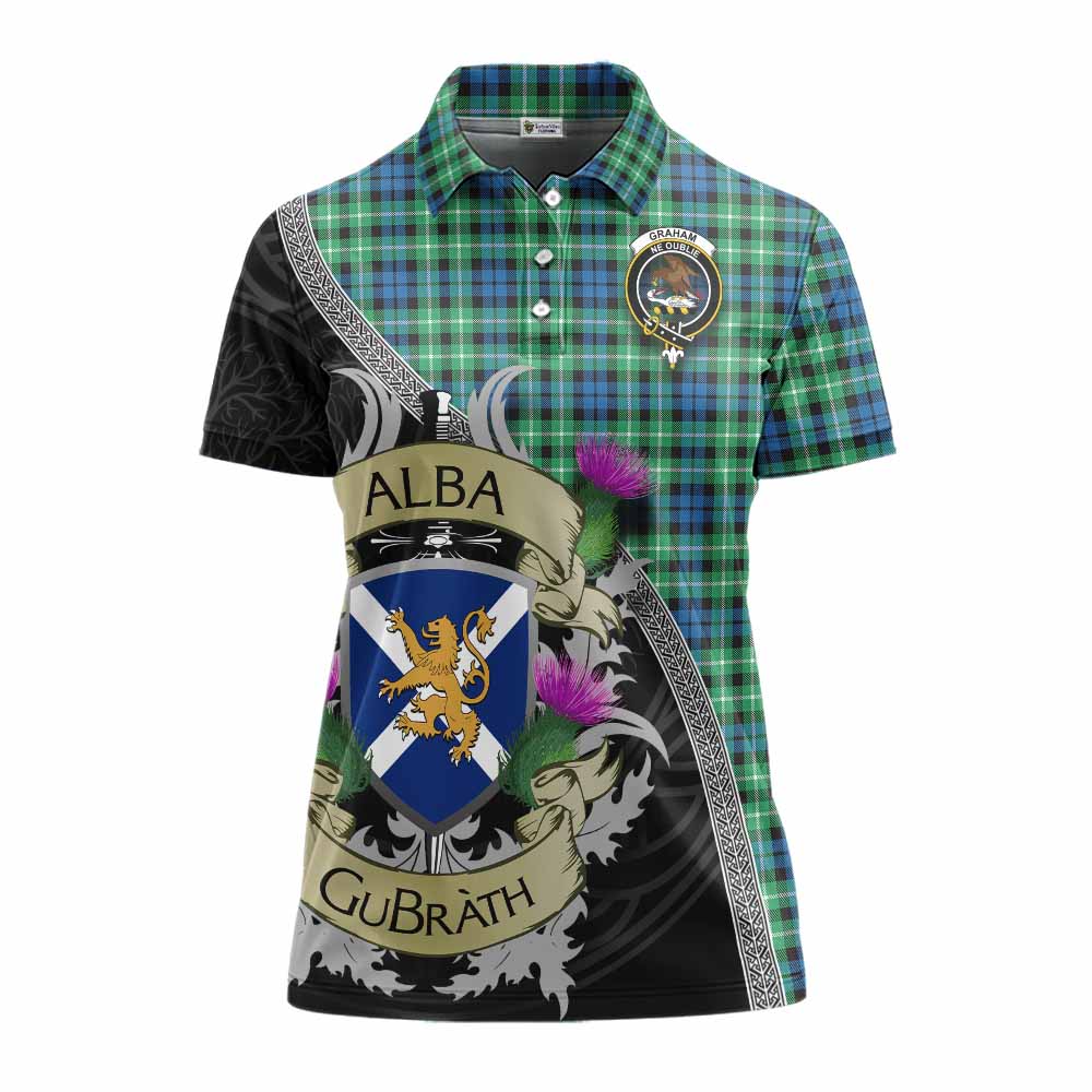 Tartan Vibes Clothing Graham Tartan Family Crest Women's Polo Shirt Lion Rampant Royal Thistle Shield Celtic Inspired