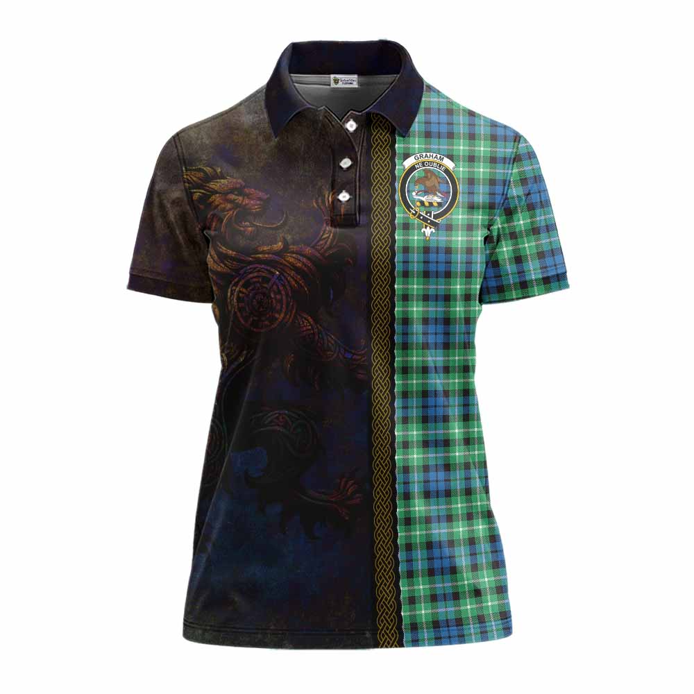 Tartan Vibes Clothing Graham Tartan Family Crest Women's Polo Shirt Alba Gu Brath Be Brave Lion Ancient Style