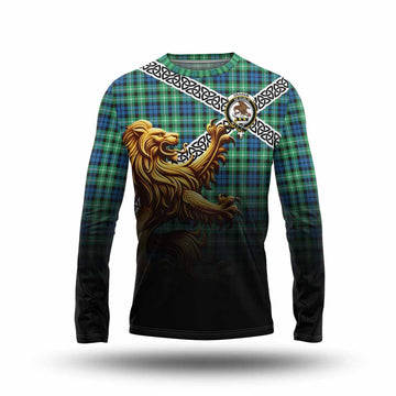 Tartan Vibes Clothing Graham Crest Tartan Long Sleeve T-Shirt with Golden Lion Emblem Celtic Style