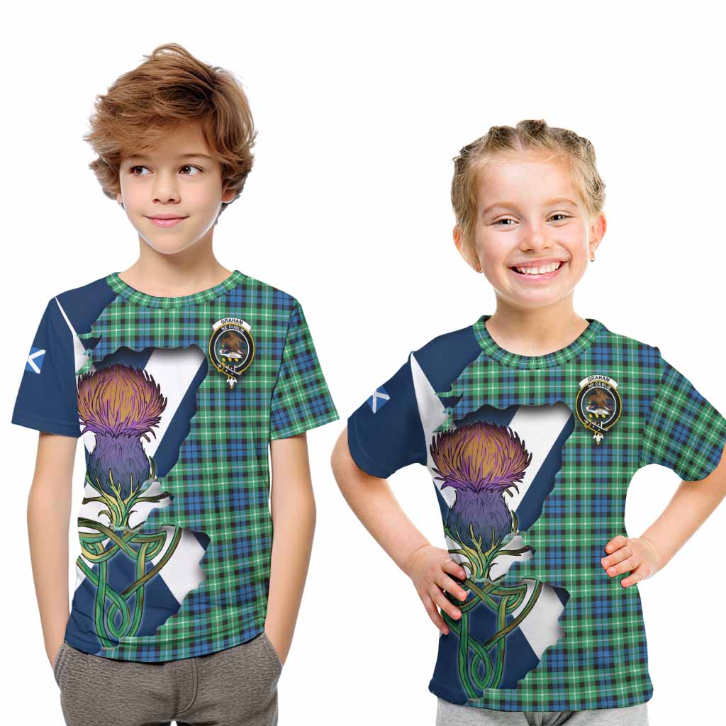 Tartan Vibes Clothing Graham Tartan Family Crest Kid T-Shirt Scottish Thistle Celtic Inspired