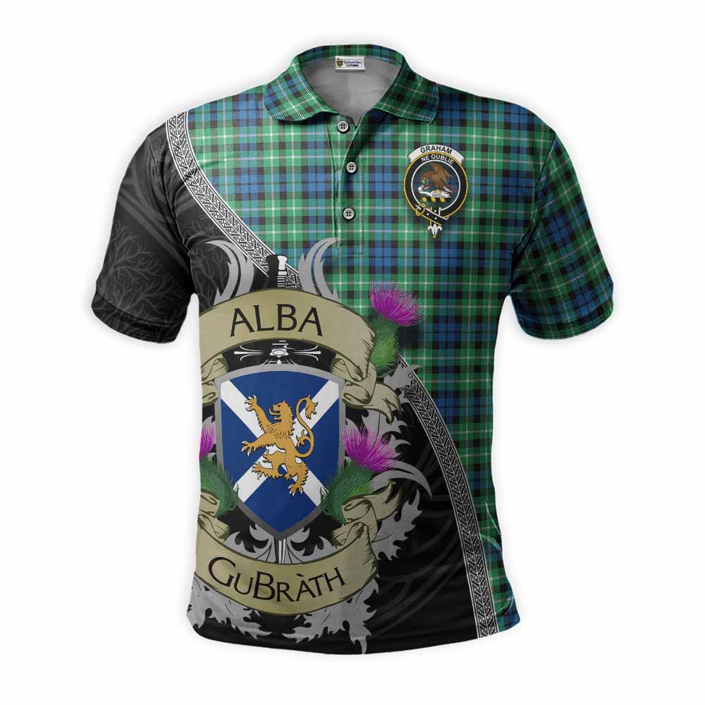Tartan Vibes Clothing Graham Tartan Family Crest Polo Shirt Lion Rampant Royal Thistle Shield Celtic Inspired