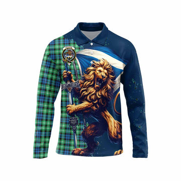 Tartan Vibes Clothing Graham Tartan Family Crest Long Sleeve Polo Shirt with Scottish Majestic Lion