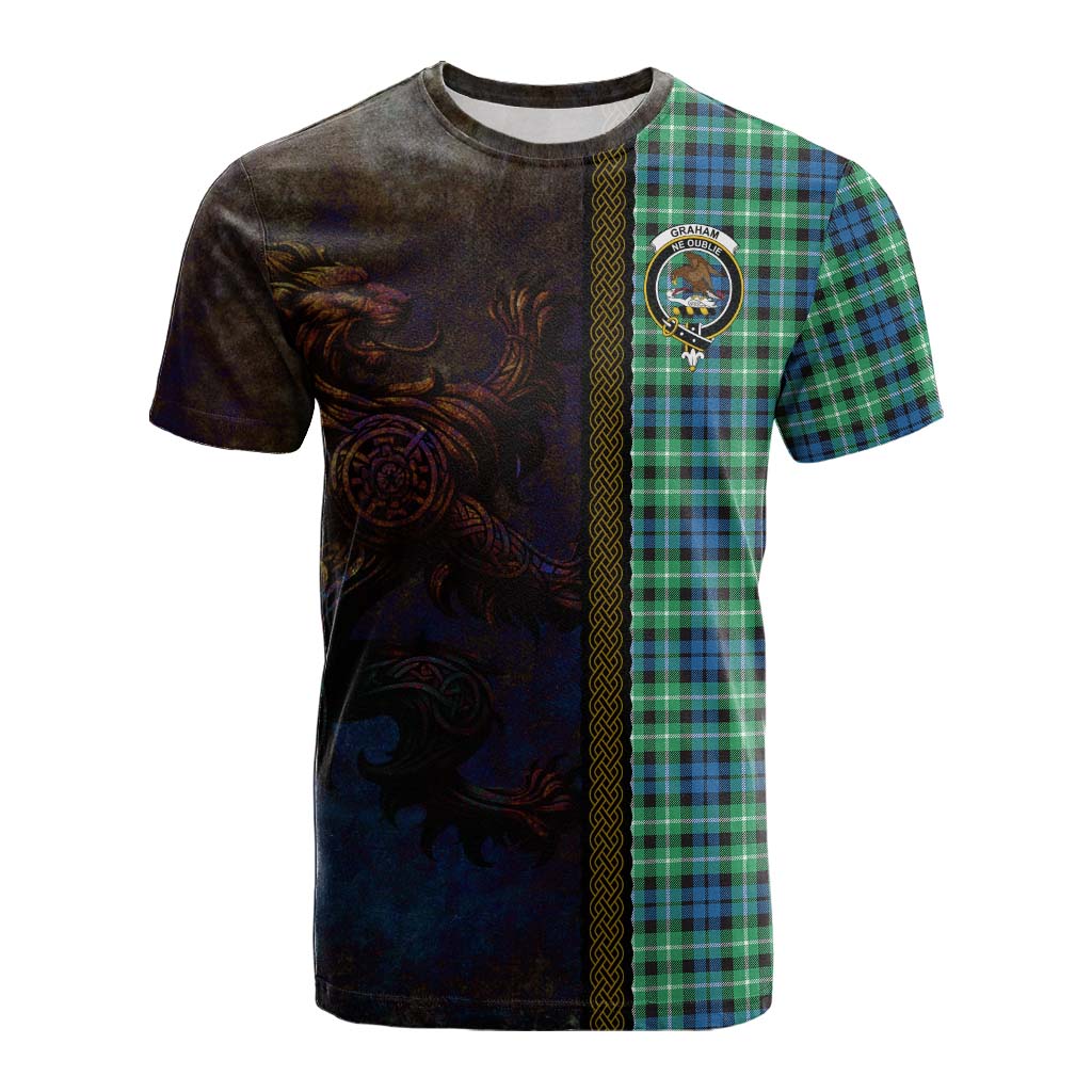 Tartan Vibes Clothing Graham Tartan Family Crest Cotton T-shirt Alba Gu Brath Be Brave Lion Ancient Style