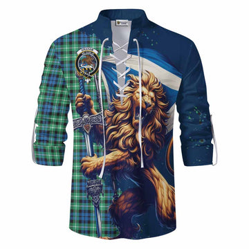 Tartan Vibes Clothing Graham Tartan Family Crest Ghillie Kilt Shirt with Scottish Majestic Lion