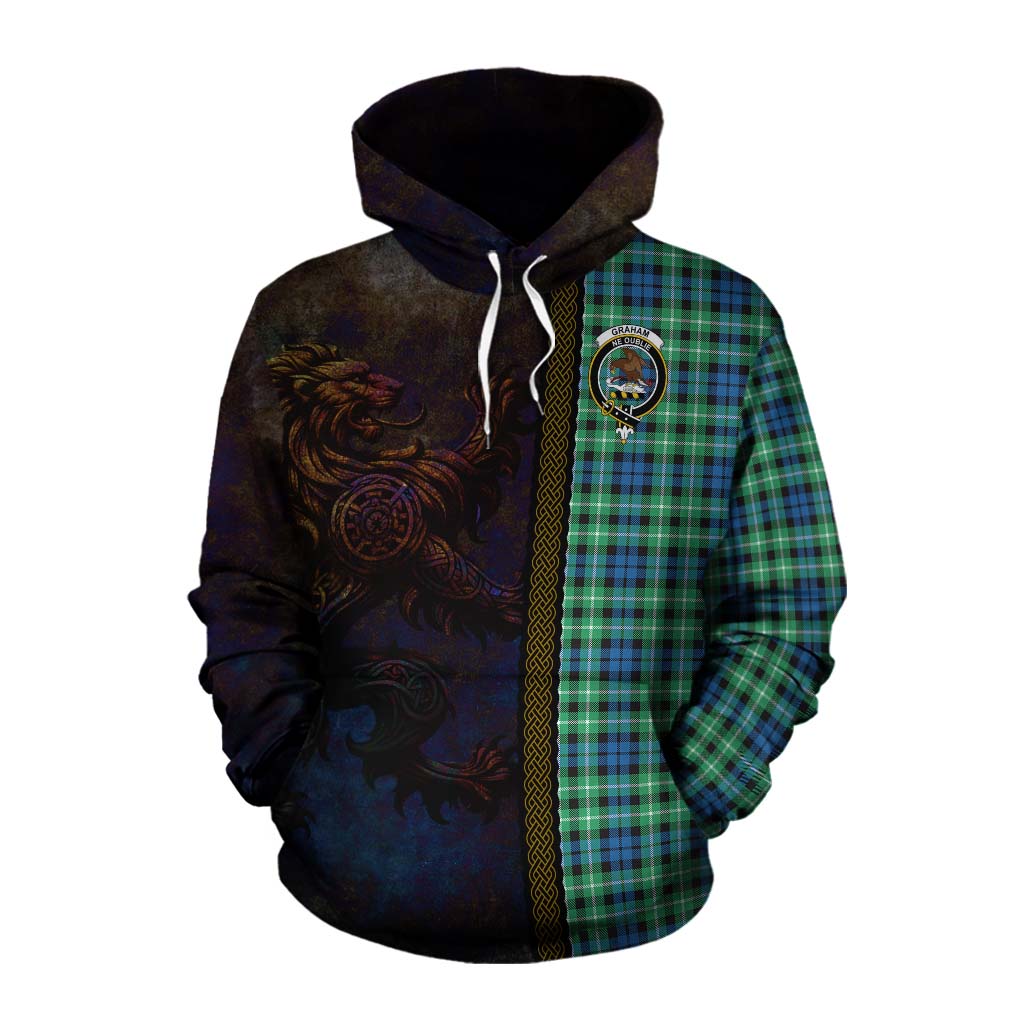 Tartan Vibes Clothing Graham Tartan Family Crest Cotton Hoodie Alba Gu Brath Be Brave Lion Ancient Style