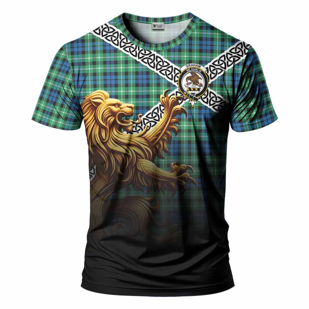 Tartan Vibes Clothing Graham Crest Tartan T-Shirt with Golden Lion Emblem Celtic Style