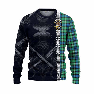 Graham Tartan Knitted Sweater with Family Crest Cross Sword Thistle Celtic Vibes