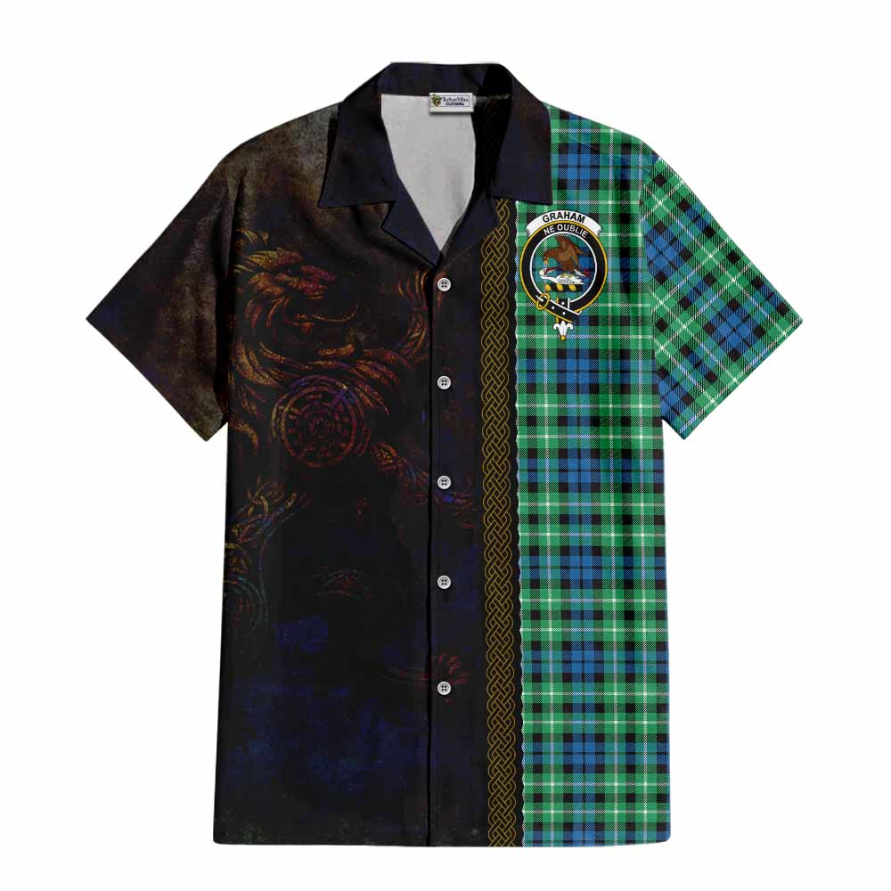 Tartan Vibes Clothing Graham Tartan Family Crest Short Sleeve Button Shirt Alba Gu Brath Be Brave Lion Ancient Style