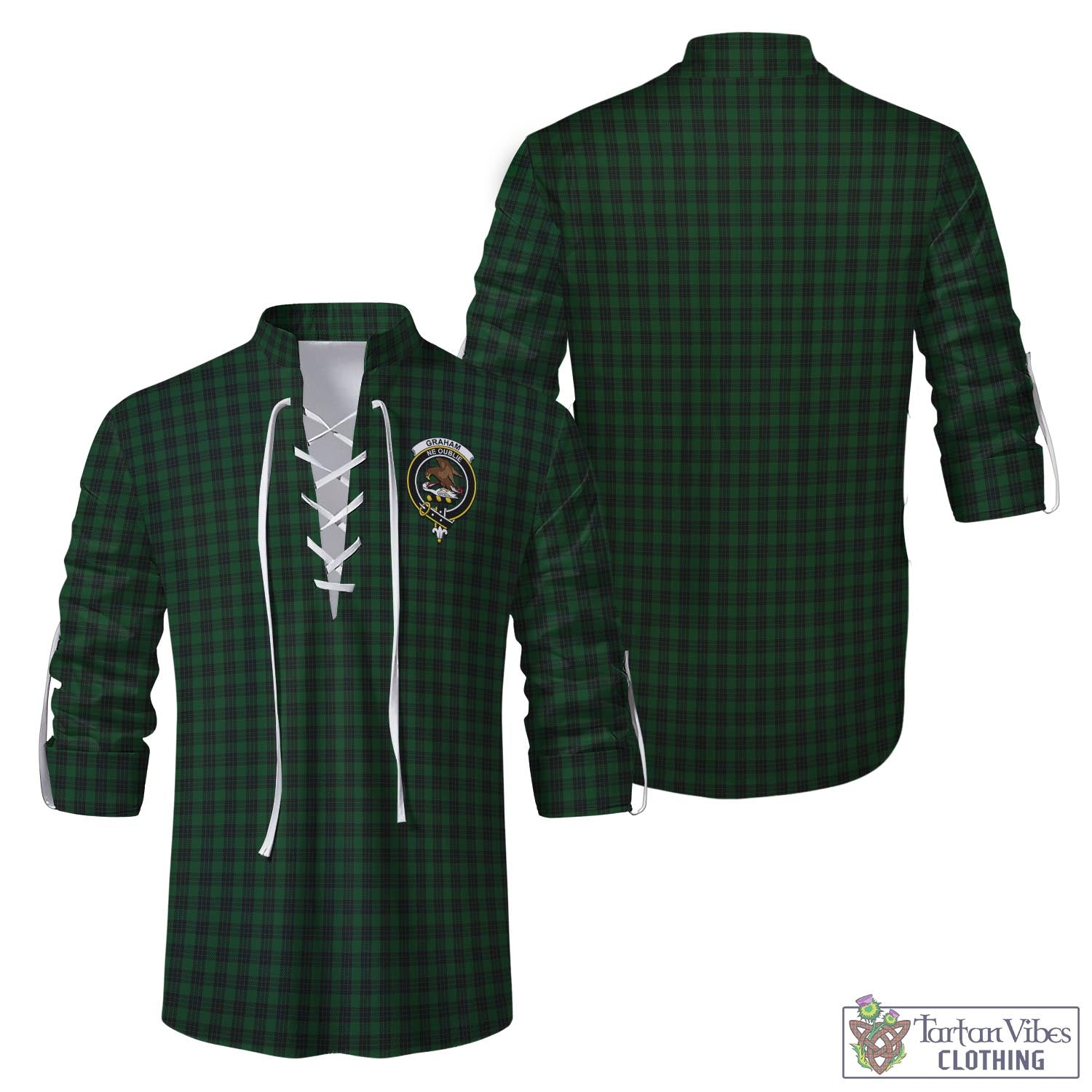 Tartan Vibes Clothing Graham Tartan Men's Scottish Traditional Jacobite Ghillie Kilt Shirt with Family Crest