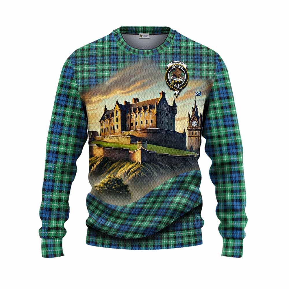 Tartan Vibes Clothing Graham Tartan Family Crest Knitted Sweater with Scottish Ancient Castle Style